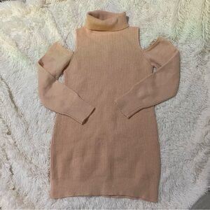 peach love no shoulder mini knit dress
